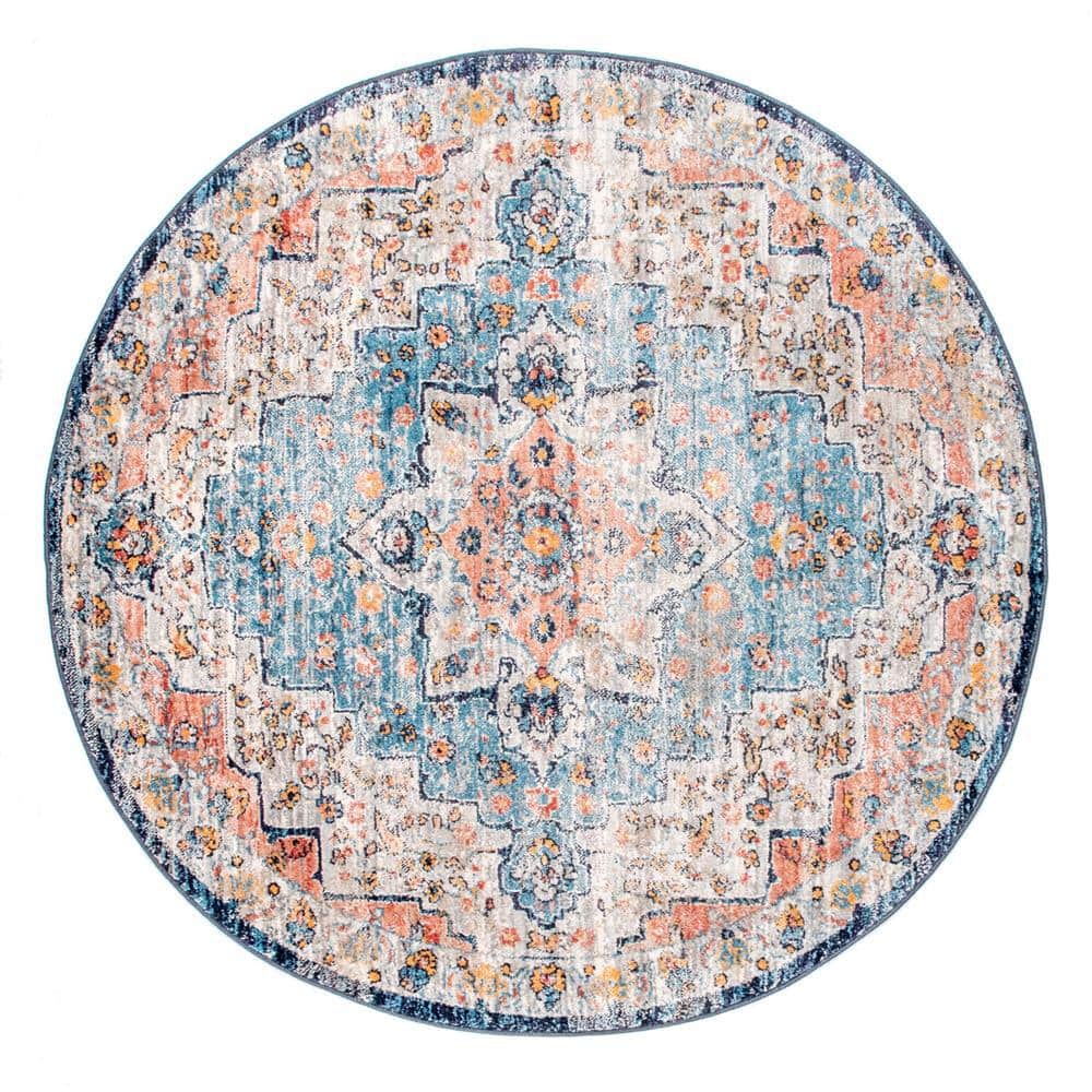 Sawyer Multi-Color Synthetic Round Vintage Area Rug, 5'