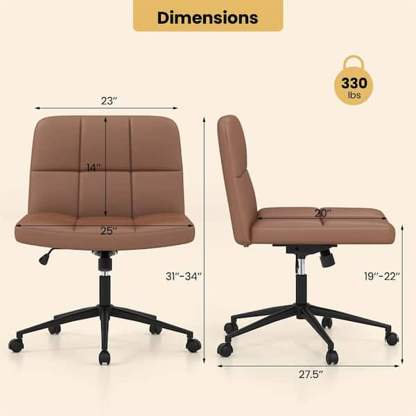 Faux Leather and Foam Swivel Adjustable Height Ergonomic Office Chair in Brown with Armless Design