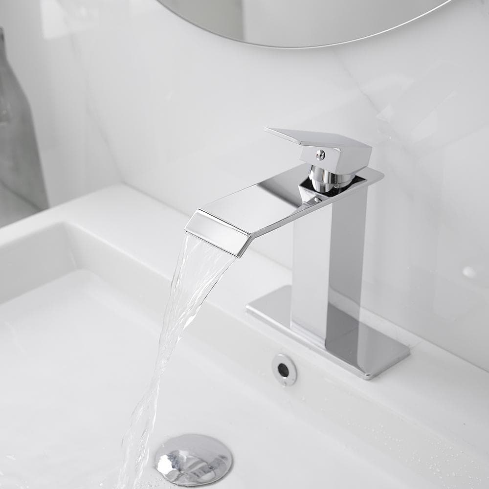 Polished Chrome Single-Handle Waterfall Bathroom Faucet