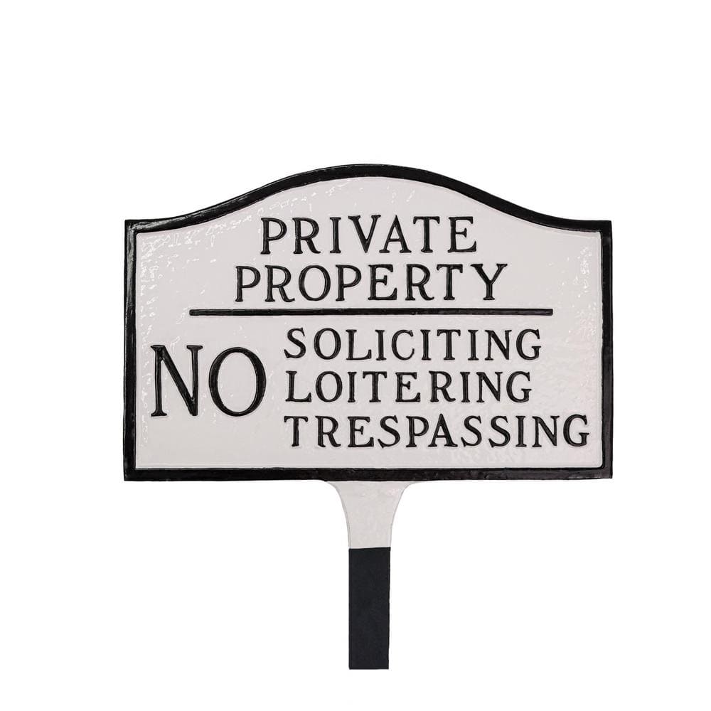 Private Property, No Soliciting, No Loitering Small Statement Plaque with Lawn Stake - White/Black price history on PriceWatchPro
