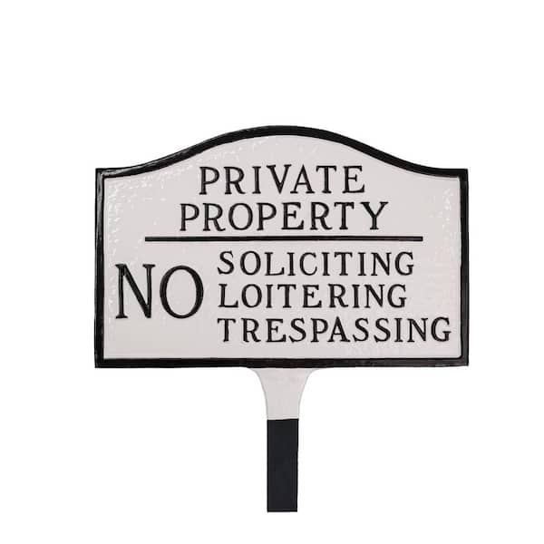Montague Metal Products Private Property, No Soliciting, No Loitering Small Statement Plaque with Lawn Stake - White/Black