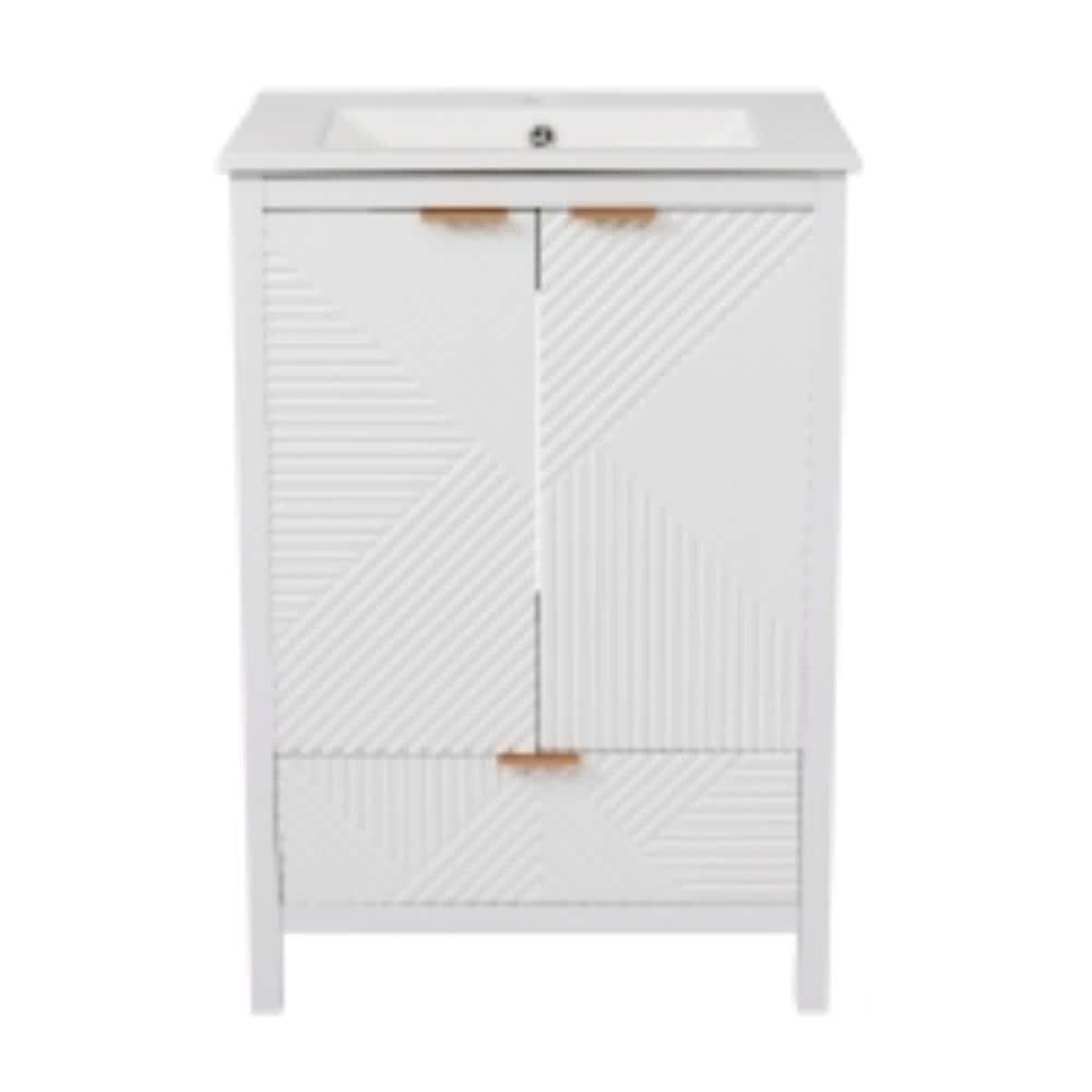 "24"" White Pine Leg Vanity,Ceramic Sink,Textured Door+Drawer,Soft Close Hinges" price history on PriceWatchPro