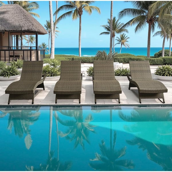 Nature All-Weather Adjustable Resin Wicker Outdoor Chaise Lounge (Set of 4)