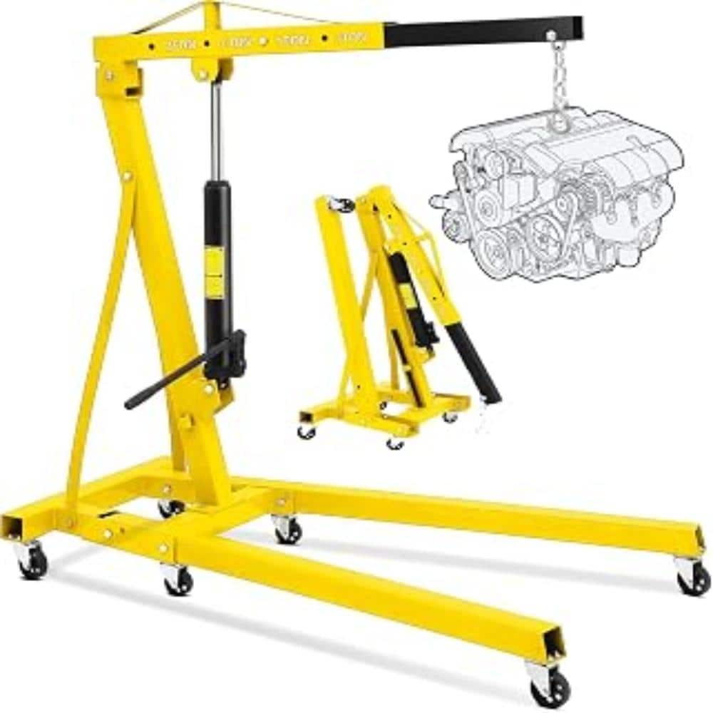2 Ton Yellow Folding Engine Hoist Cherry Picker, 4400lbs Heavy Duty Shop Crane with Telescopic Boom, (No Lever) price history on PriceWatchPro