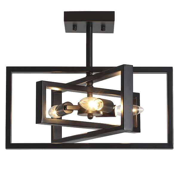 ADSENSTY 15.8 in.  3-Light Black Farmhouse Rectangle Semi Flush Mount Ceiling Light Bulb Not Included