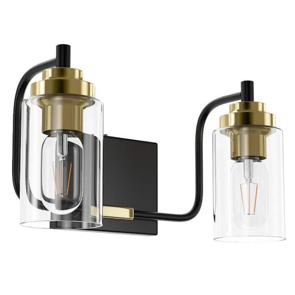 aiwen 14.2 in. Industrial 2-Light Dimmable Vanity Light with Clear Glass Shades