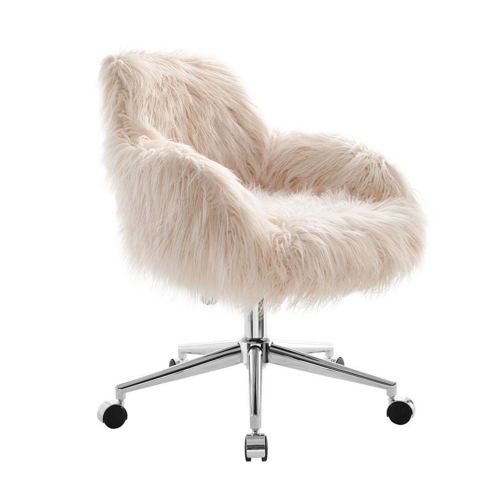Frannie Faux Fur Fabric Seat Adjustable Desk Task Chair in Pink with Non-Ad