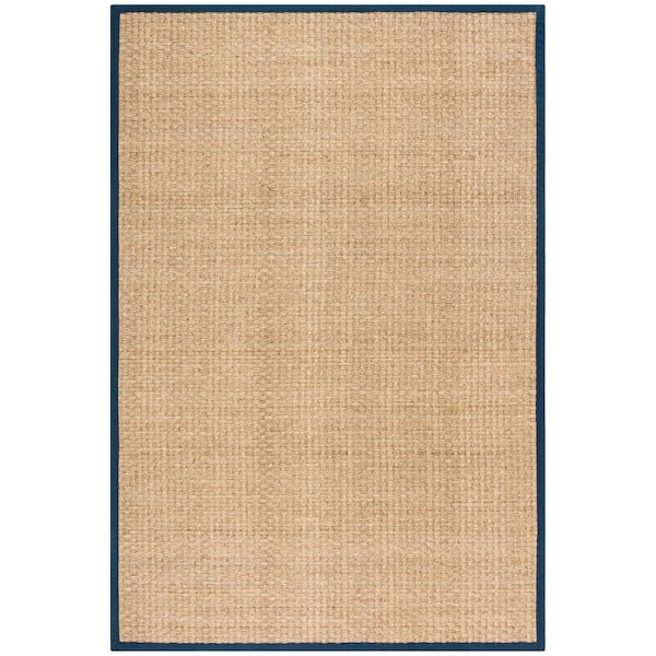 SAFAVIEH Natural Fiber Natural/Blue 6 ft. x 9 ft. Border Woven Area Rug