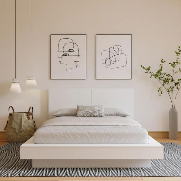 Napa White Wood Frame Queen Size Platform Bed with Headboard