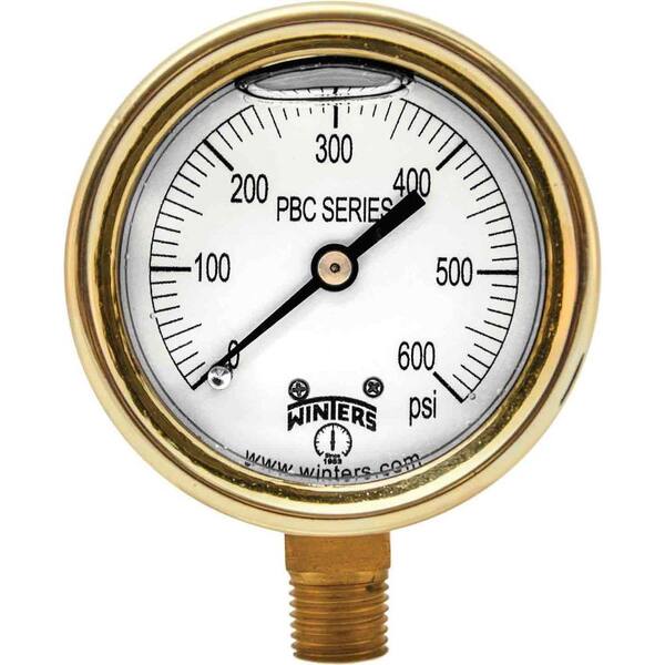 Winters Instruments PBC Series 2.5 in. Forged Brass Case Pressure Gauge with 1/4 in. NPT Bottom Connect and Range of 0-100 psi Only