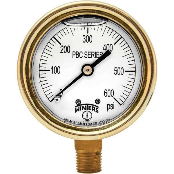 Winters Instruments PBC Series 2.5 in. Forged Brass Case Pressure Gauge with 1/4 in. NPT Bottom Connect and Range of 0-600 psi Only