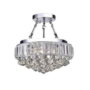 Sindia 14 in. 4-Light Chrome Modern Semi- Flush Mount with No Bulbs Included