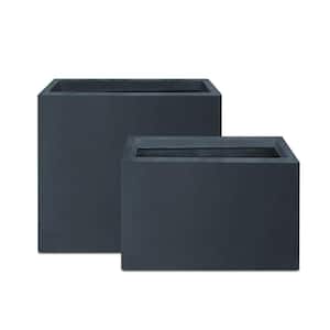 23.6" and 19.4"L Rectangular Charcoal Finish Lightweight Concrete Long Planter w/ Drainage Hole Set of 2 Outdoor/Indoor