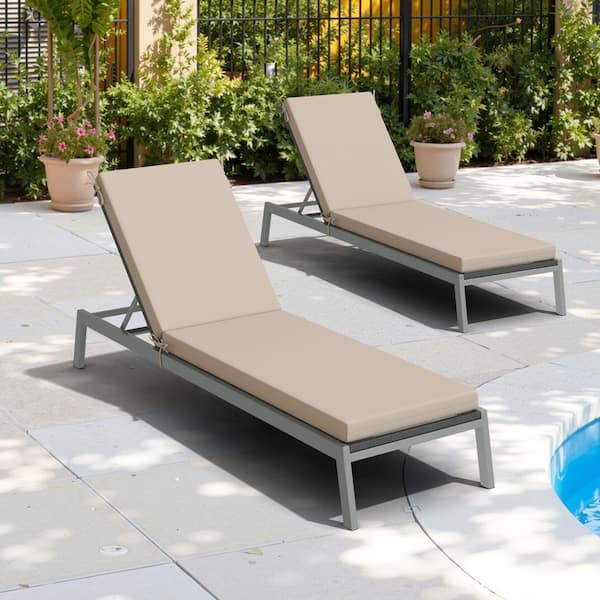 80 in. x 23 in. 2-Pieces Easy-Remove Chaise Pad Set Outdoor Chaise Lounge Cushion in Beige