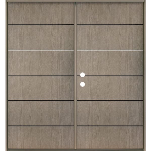 Krosswood Doors TETON Modern 72 in. x 80 in. Right-Active/Inswing Solid Panel Oiled Leather Stain Double Fiberglass Prehung Front Door