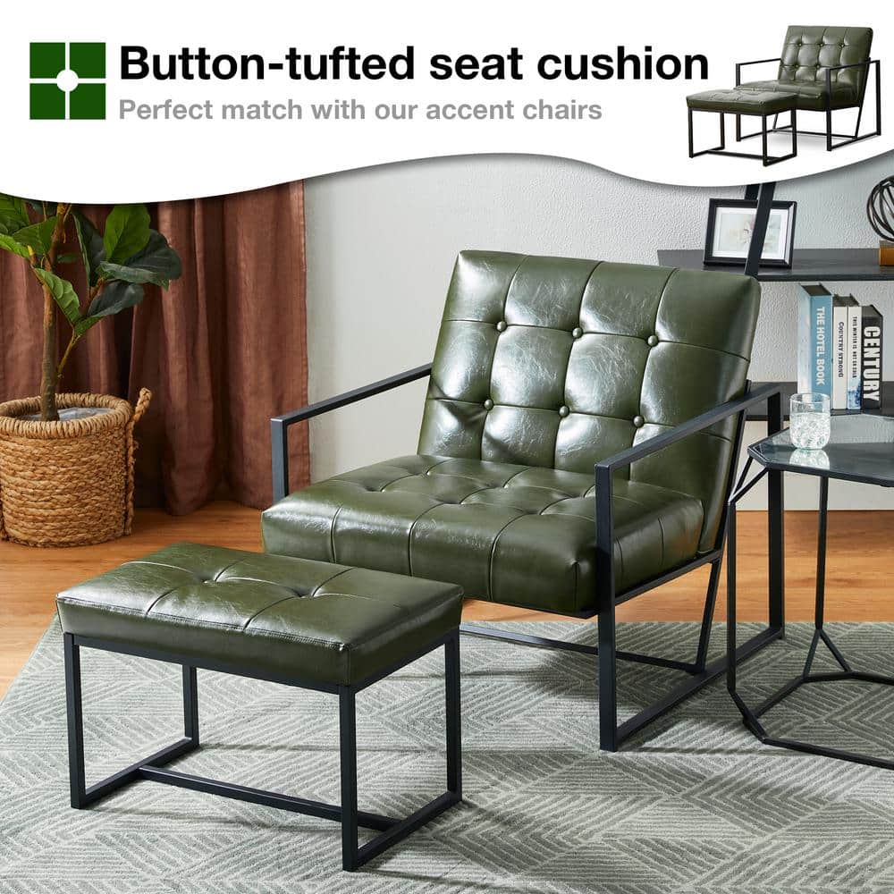Hunter Green Faux Leather and Chrome Accent Chair Set