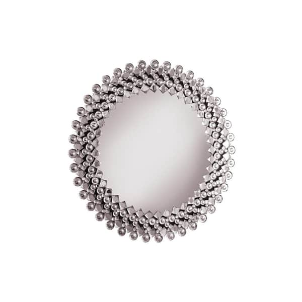 Best Quality Furniture 1 in. W x 40 in. H . Round Crystal Finish Silver Frame Wall Mirror