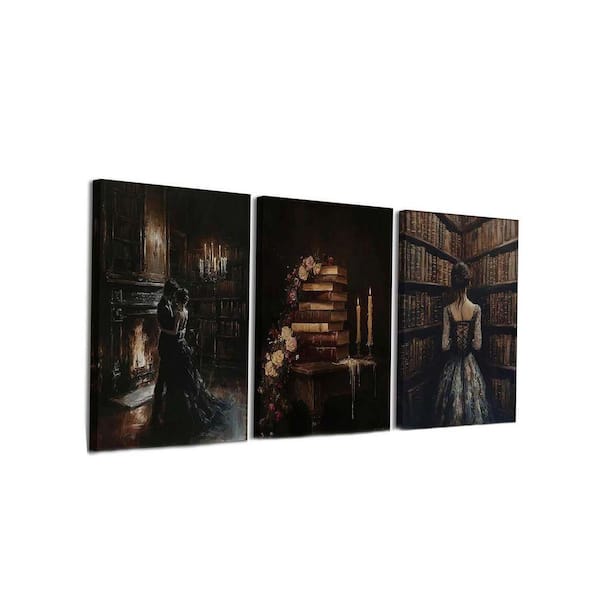 3pcs Vintage Library Canvas Wall Art Gothic Dark Academia
