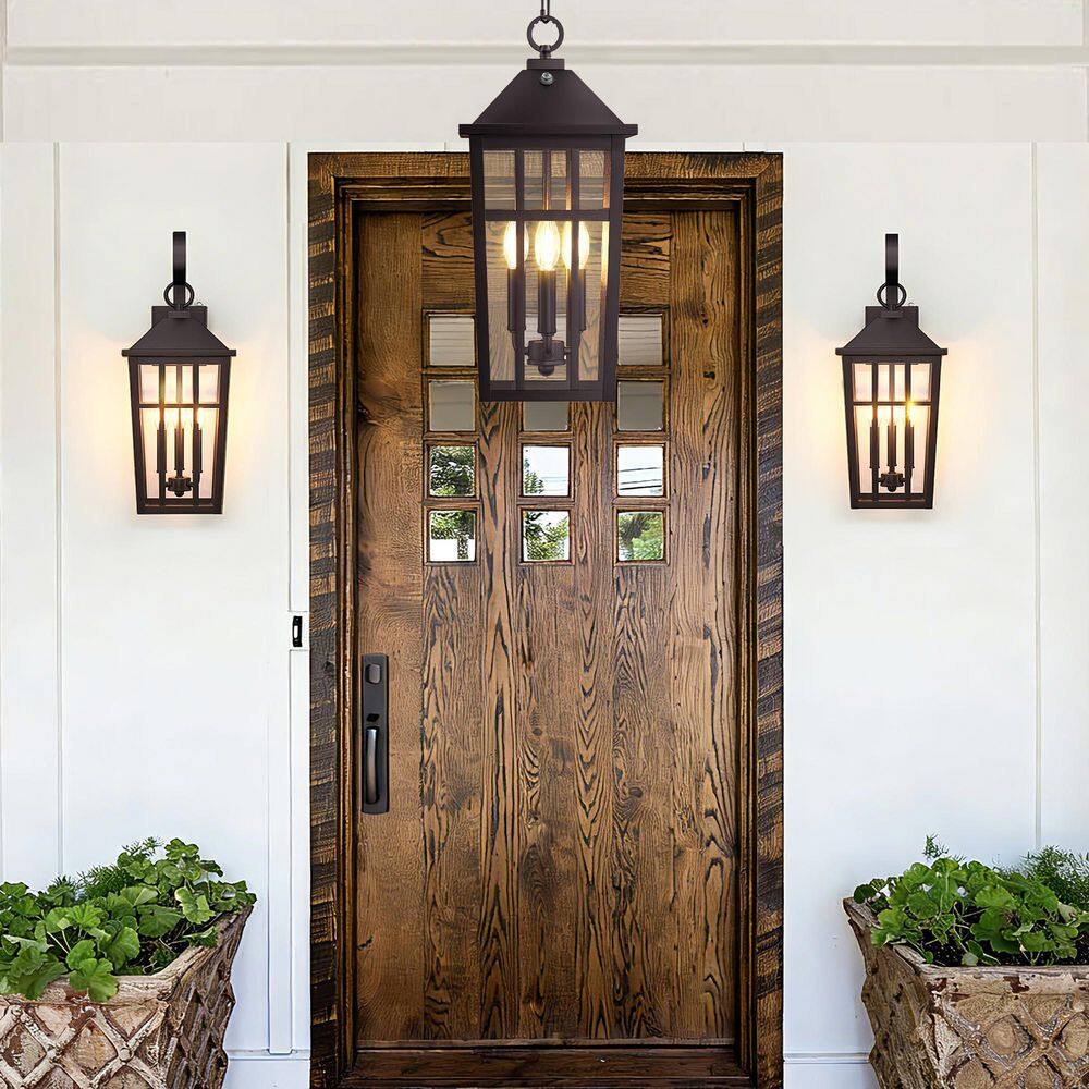 21.2 in. 3-Light Bronze Dusk to Dawn Outdoor Chandelier With Clear Glass Shade price history on PriceWatchPro