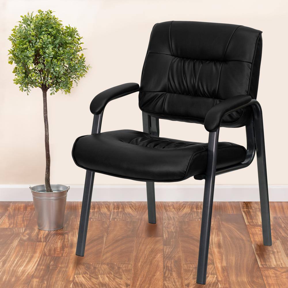 Black Leather Executive Side Chair with Titanium Frame