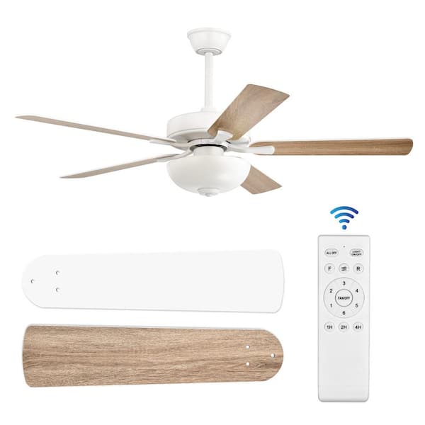 52 in. White 5-Blade Integrated LED 6-Speed Indoor Ceiling Fan with Light Kit and Remote Control