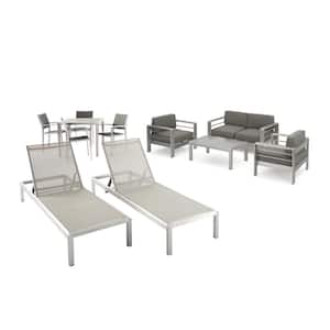 Cape Coral Silver 11-Piece Aluminum Outdoor Patio Conversation Set with Khaki Cushions