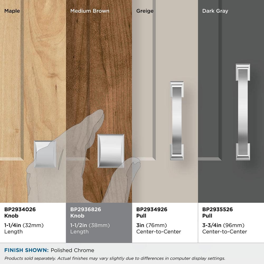 Polished Chrome Rectangular Cabinet Knob with Mounting Hardware