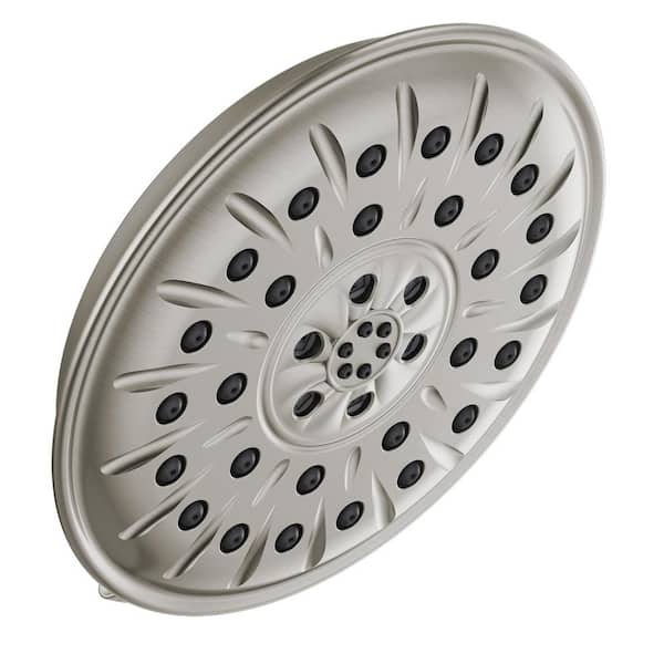 Delta 4-Spray Patterns 1.75 GPM 8.25 in. Wall Mount Fixed Shower Head with H2Okinetic in Lumicoat Stainless
