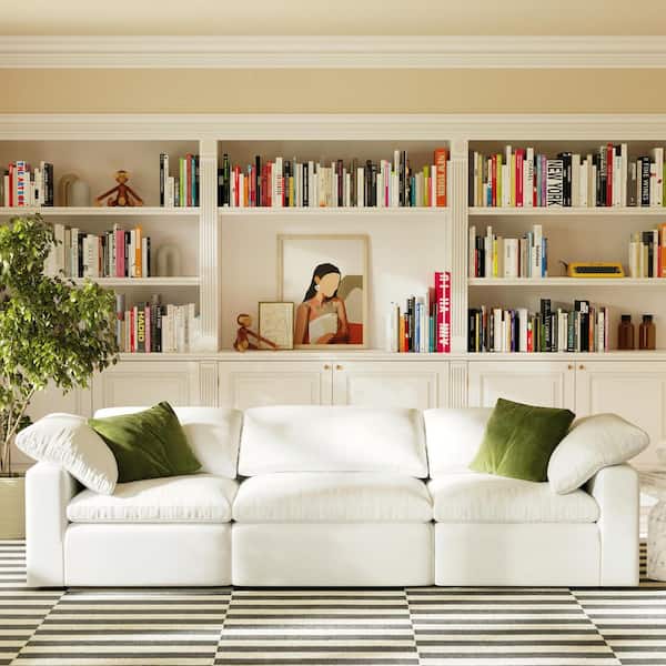 Poly and Bark Aspen 117.75 in. Straight Arm Fabric Rectangular 3-Seat Modular Sofa in. Cotton White