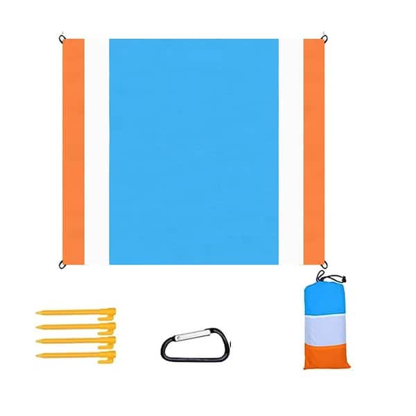 Shatex 79 in.x 83 in. Beach Mat Sand Proof Picnic Blanket Water Resistant Camping Mat Bule and Orange.