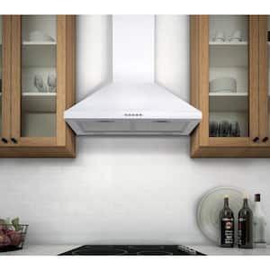 24 in. 440 CFM Convertible Wall Mount Pyramid Range Hood in White with LED Lights