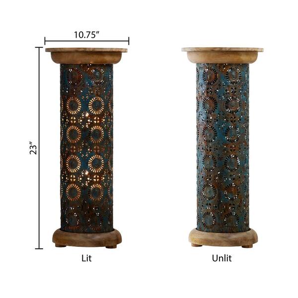 River of Goods Sawyer 23 in. Faux Blue Patina Mango Wood Cylinder