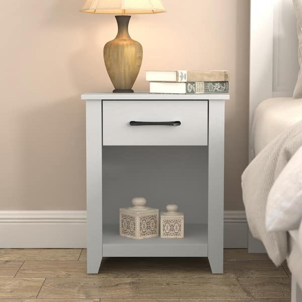 GALANO Gretta 1-Drawer White Nightstand Sidetable (23 in. H x 18.7 in. W x 15.7 in. D)