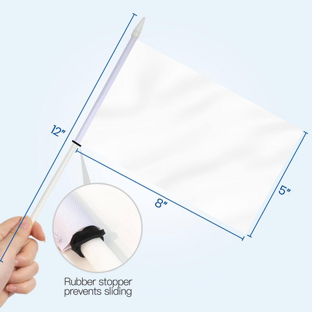 White Mini Handheld Polyester Flags with Plastic Sticks, 5x8 Inch, 12 Pack