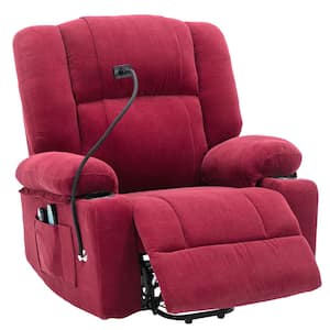 Red Chenille Glider Recliner with Power Lift, Massage and Heating