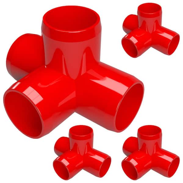 Formufit 1 in. Furniture Grade PVC 4-Way Tee in Red (4-Pack)