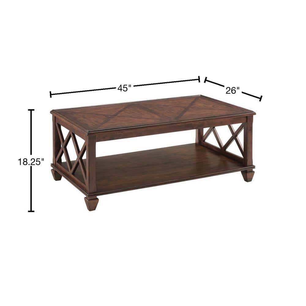 45" Cherry Pine Wood Coffee Table with Lower Shelf