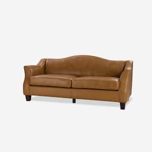 Miguel Traditional Camel Genuine Leather 78.75 in. W Sofa with Flared Arms and Solid Tapered Wood Legs