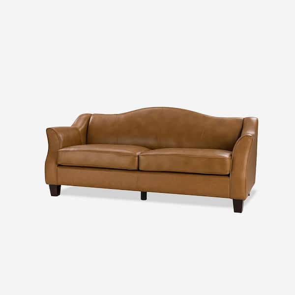 JAYDEN CREATION Miguel Traditional Camel Genuine Leather 78.75 in. W Sofa with Flared Arms and Solid Tapered Wood Legs