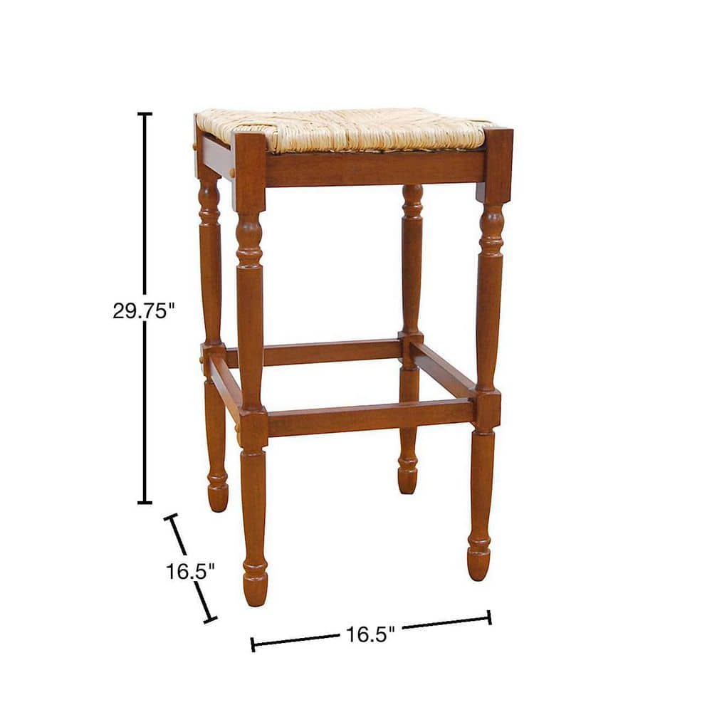 Elegant Backless Walnut Wood Counter Stool with Handwoven Seat