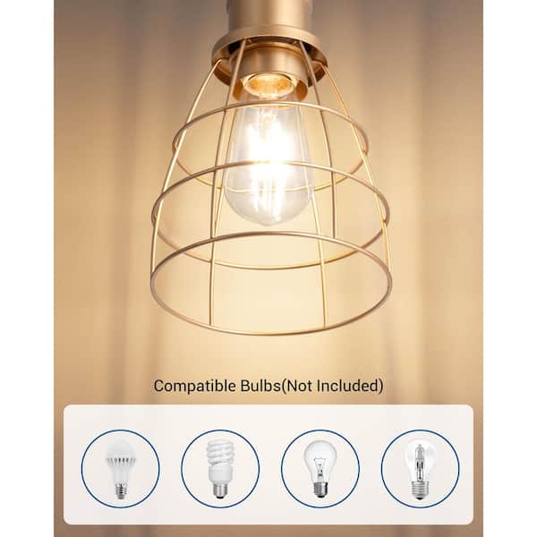 60-Watt 1-Light Farmhouse Shaded Pendant Light with Gold Cage Shade, No Bulbs Included (2-Pack)