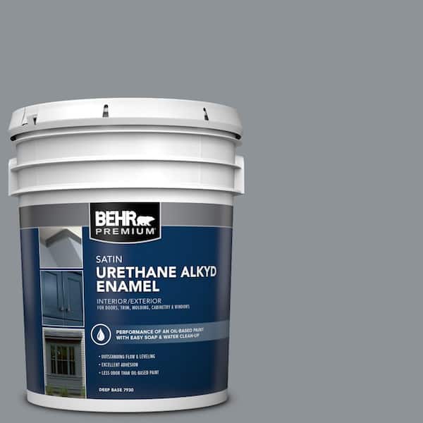 BEHR PREMIUM 5 gal. #PPU18-04 Dark Pewter Urethane Alkyd Satin Enamel Interior/Exterior Paint