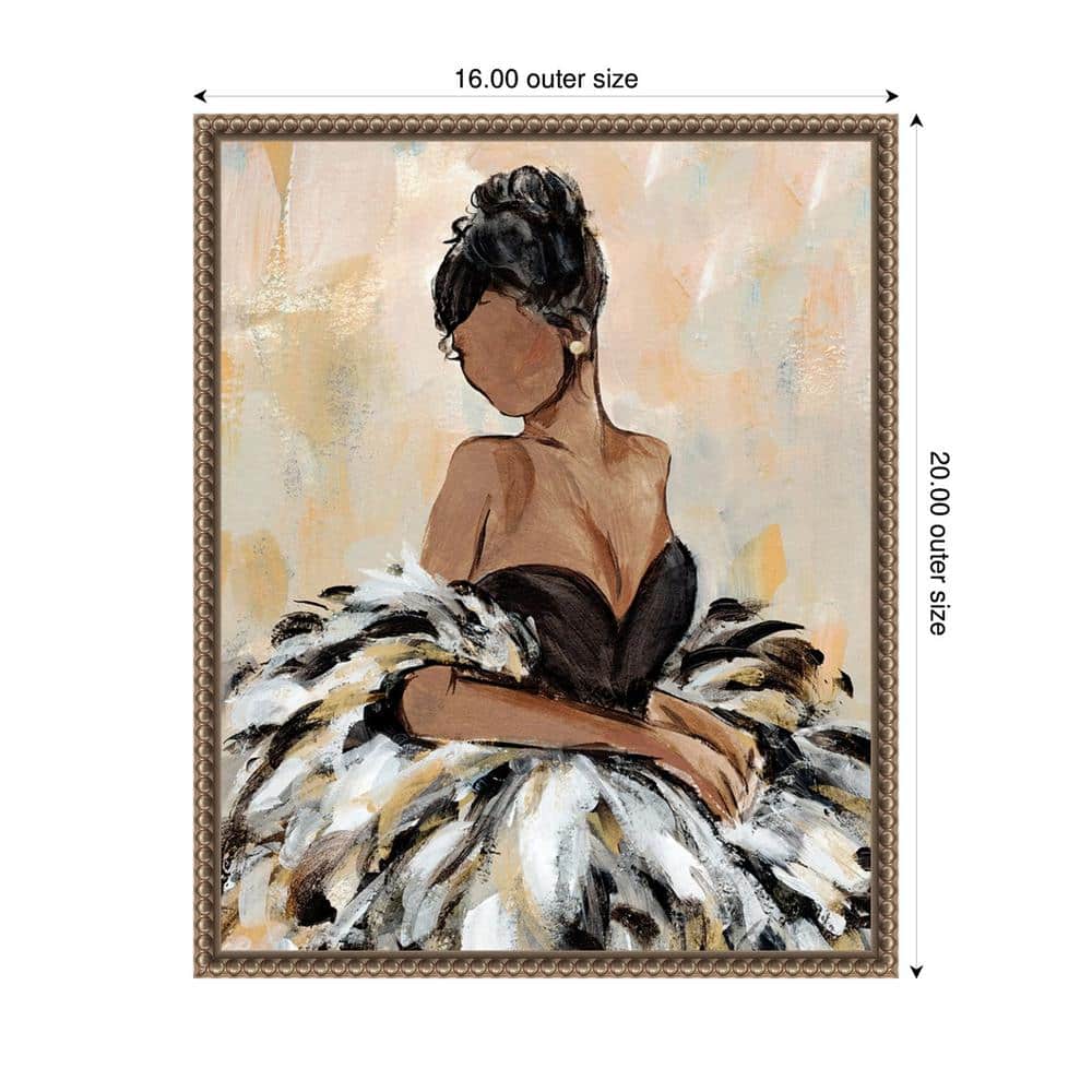 Elegant Black Dress with Feathers Framed Canvas Wall Art 16"x20"