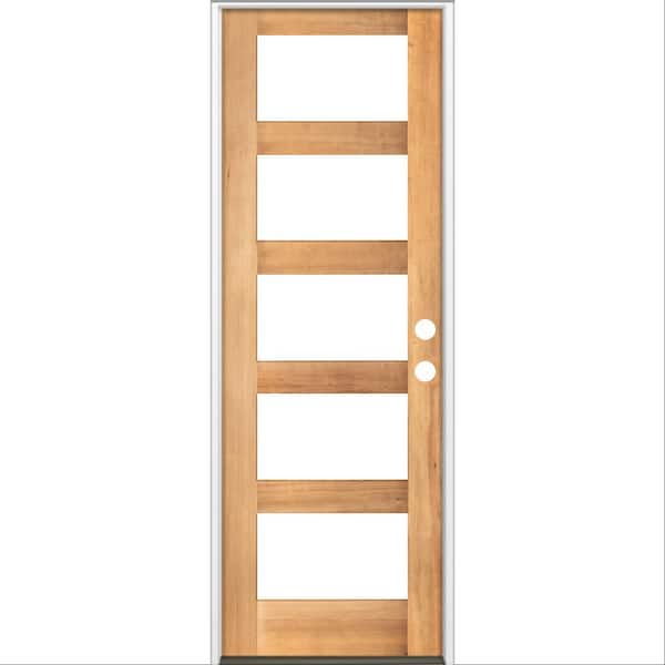 Krosswood Doors 32 in. x 96 in. Modern Hemlock Left-Hand/Inswing 5-Lite Clear Glass Clear Stain Wood Prehung Front Door