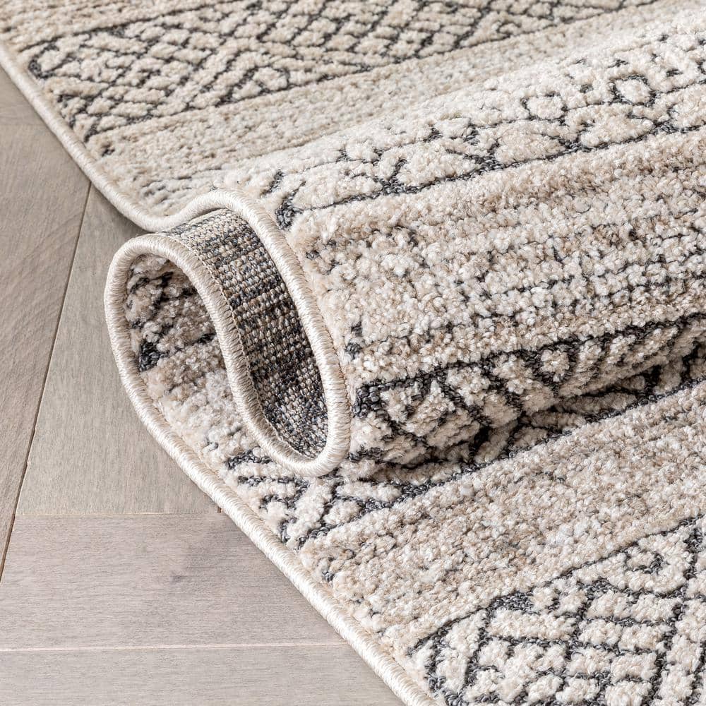 Beige Geometric High-Low Synthetic Rectangular Area Rug