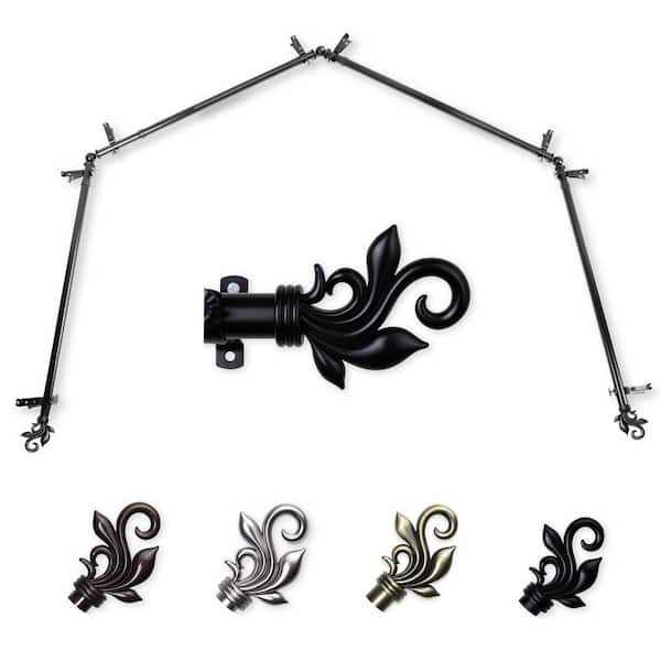 EMOH 13/16" Dia Adjustable 4-Sided Bay Window Curtain Rod 28 to 48" (each side) with Andrea Finials in Black
