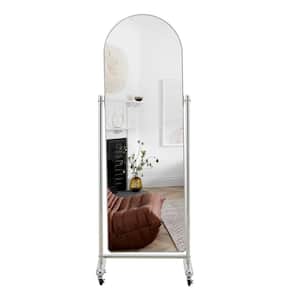 23.6 in. W x 65.3 in. H Arch Metal Framed Silver Floor Standing Full-Length Mirror with Pulley