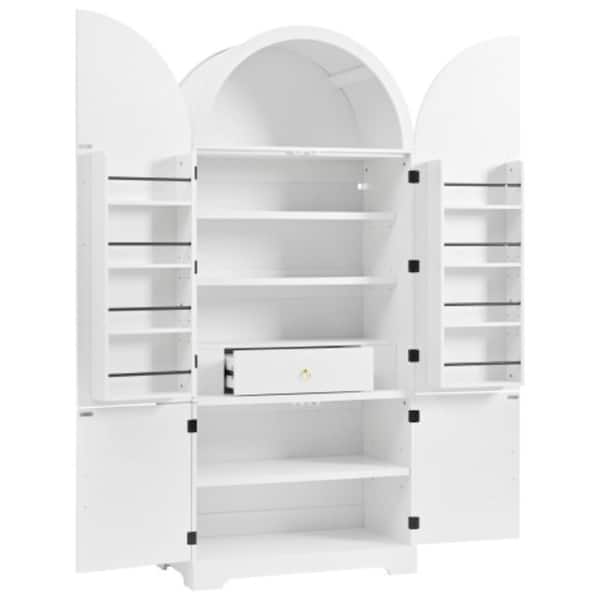 72 in. Tall Arched Kitchen Pantry Cabinet with Fluted Doors, Hidden Drawer and Adjustable Shelves, White