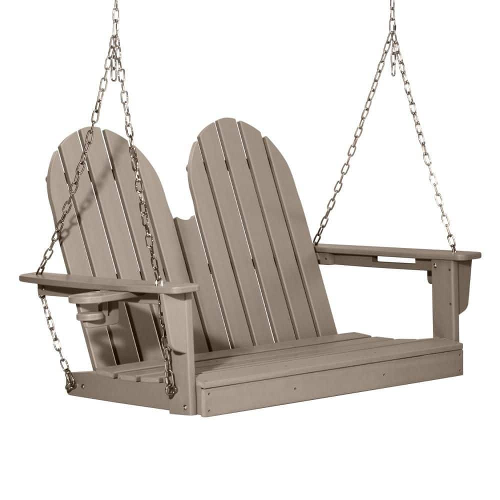 Hanniford 4 ft. Poly Plastic Outdoor Patio Hanging Adirondack 2-Person Porch Swing, Weathered Wood