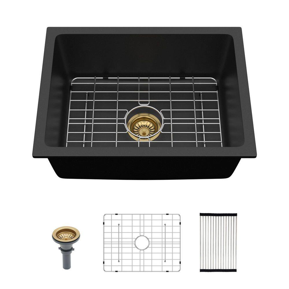 22 in. Undermount Single Bowl Black Quartz Composite Kitchen Prep Sink Granite Bar Basin Round Corner with Bottom Grid price history on PriceWatchPro